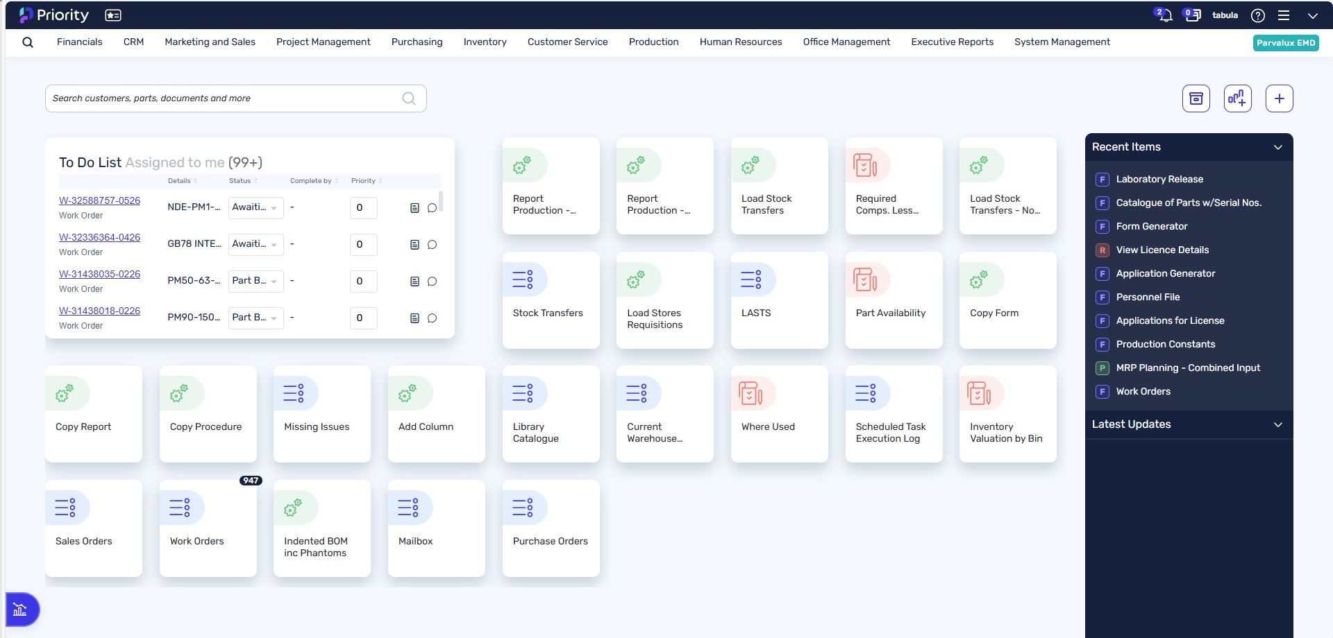 Priority ERP modern web dashboard — post-migration